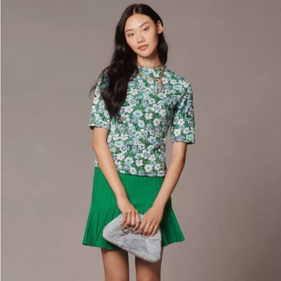 Anthropologie Maeve Short-Sleeve Mock-Neck Jacquard Top | EUC | X-Small (TC) - Picture 1 of 7